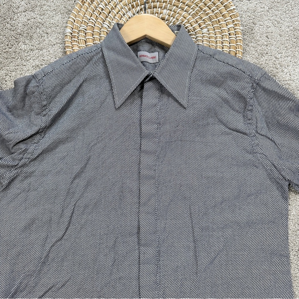 Versace Classic Men’s Button Up Shirt Longsleeve Sharkskin Print Geometric M - Picture 3 of 15